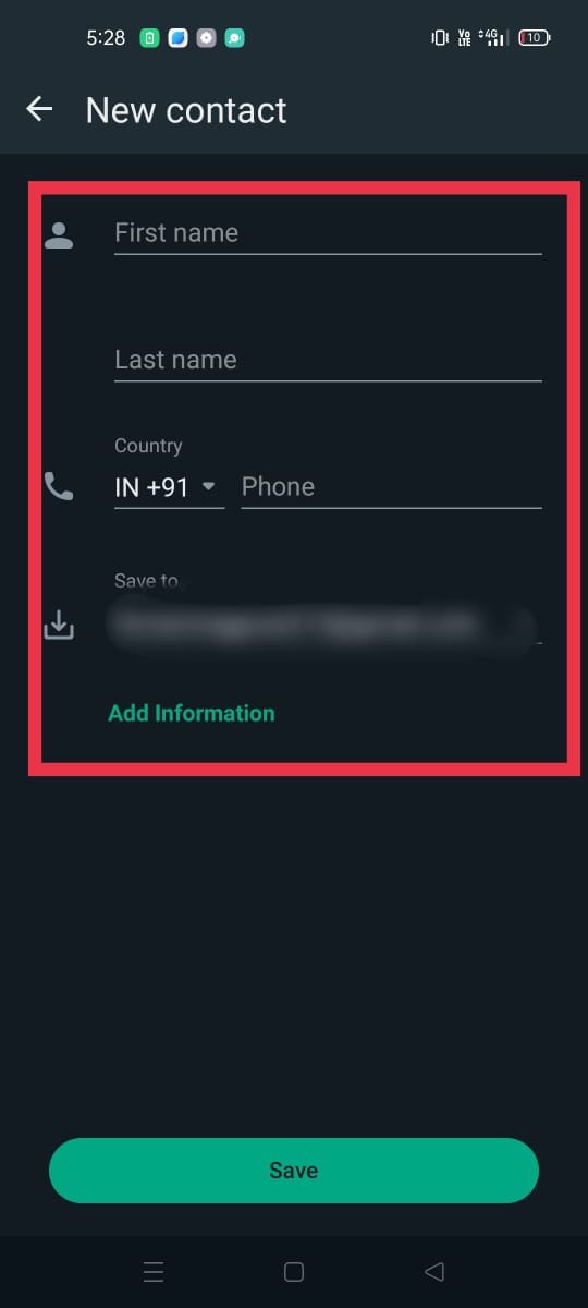 4. Enter The Contact Information. Name And Phone Number Are Mandatory Fields; Others Are Optional.